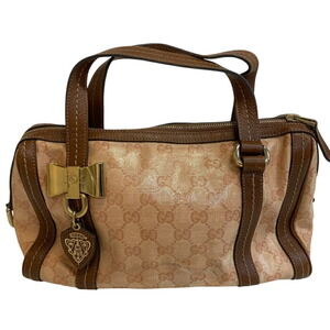 GUCCI 181487 Duchessa GG Print Ribbon Mini Boston Handbag Brown Women's